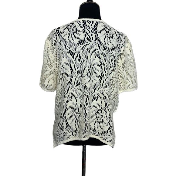Cream sheer floral short sleeves eyelet blouse size large - Picture 3 of 7